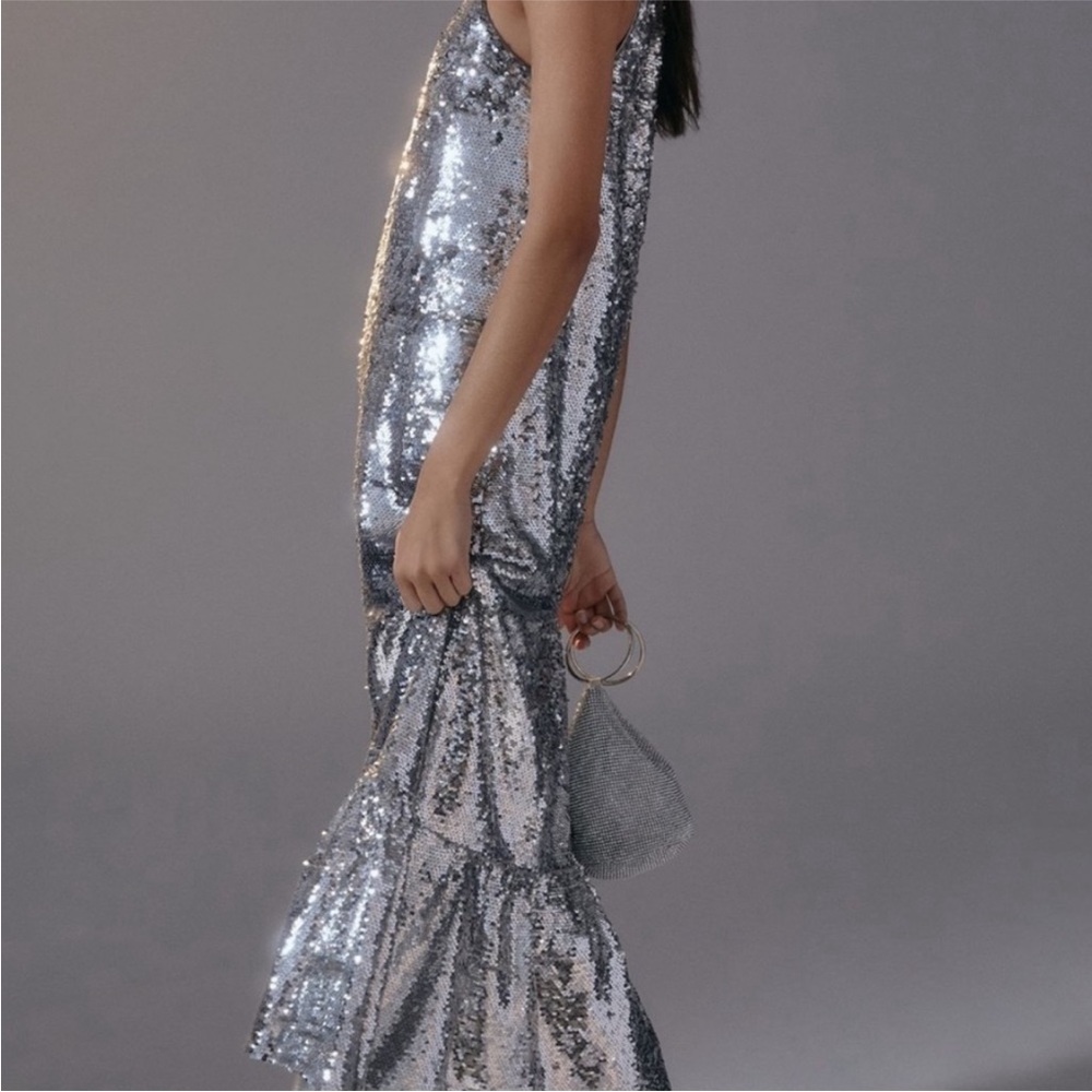 NWT Maeve XL one shoulder silver sequin gown dress from Anthropologie - Picture 5 of 15